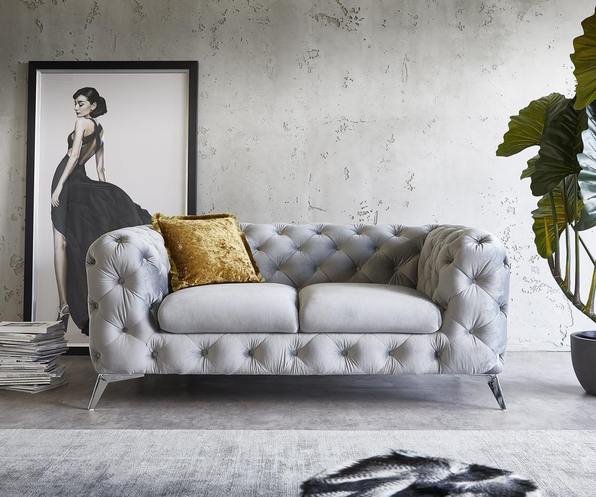 Couch Corleone 185x97 cm Samt Grau Chrome 2-Sitzer Sofa Bild 1