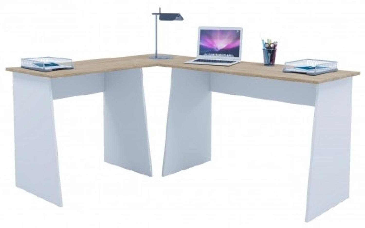VCM Eckschreibtisch Schreibtisch Büromöbel Computertisch Winkeltisch Tisch Weiß / Sonoma-eiche 74 x 135 x 105 "Masola" Bild 1