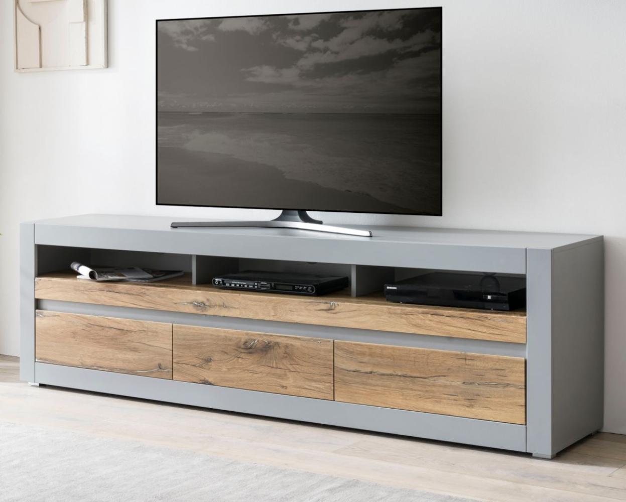 TV-Lowboard Tamaris in grau matt und Eiche 217 x 63 cm Bild 1