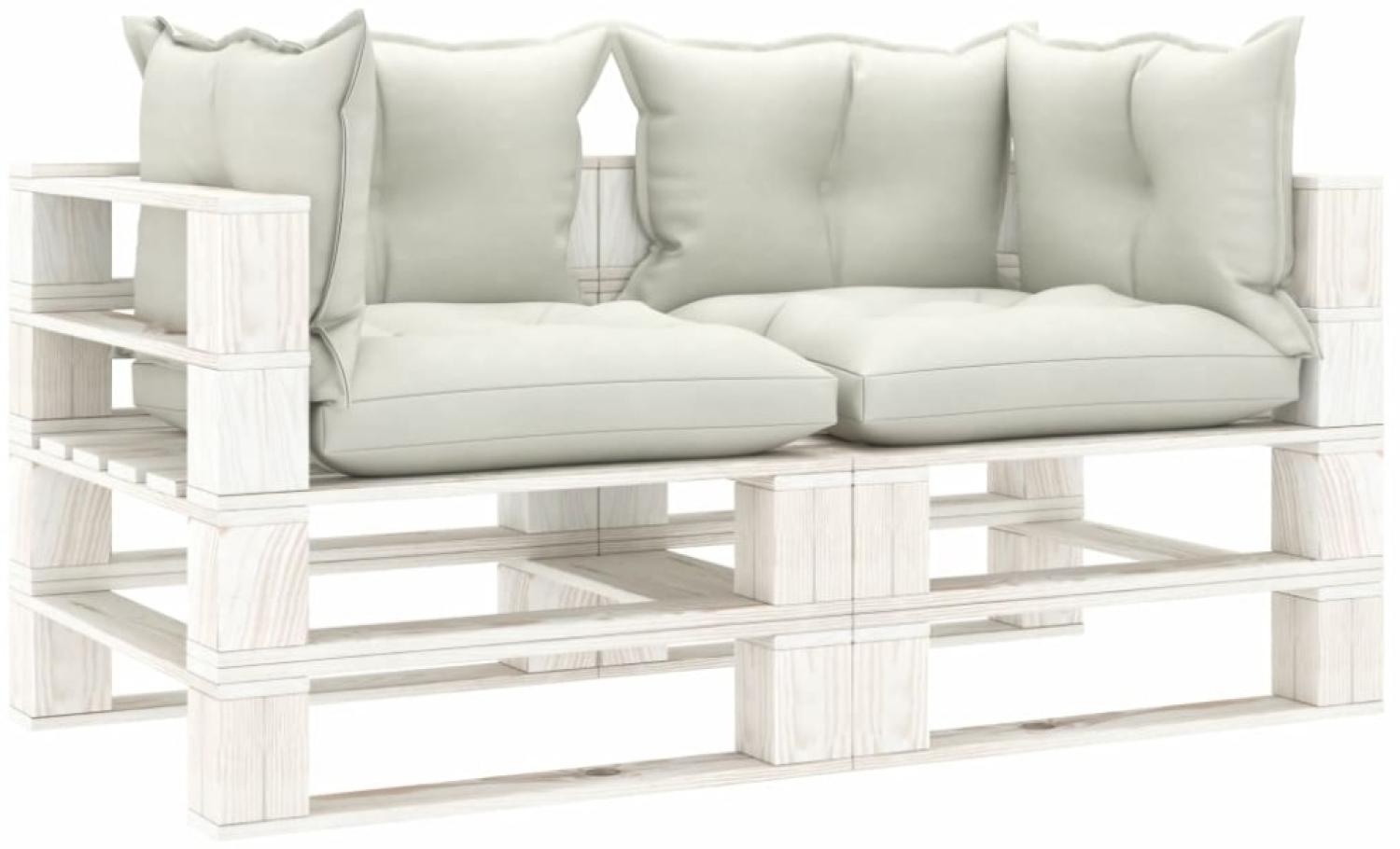 Garten-Palettensofa 2-Sitzer mit Beigen Kissen Holz Bild 1