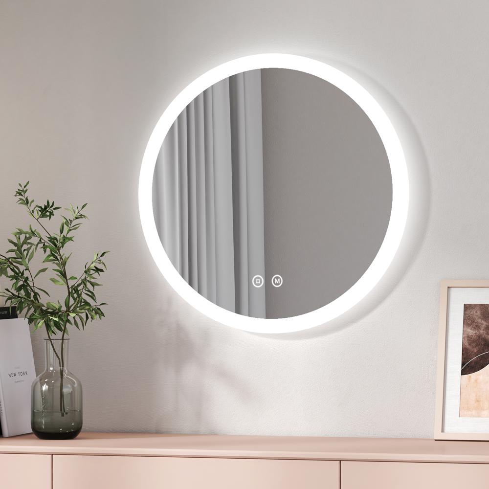 EMKE Badspiegel mit Beleuchtung Rund Badezimmerspiegel ф60cm, 3 Lichtfarbe, Touch-Schalter, Beschlagfrei, Speicherfunktion Bild 1