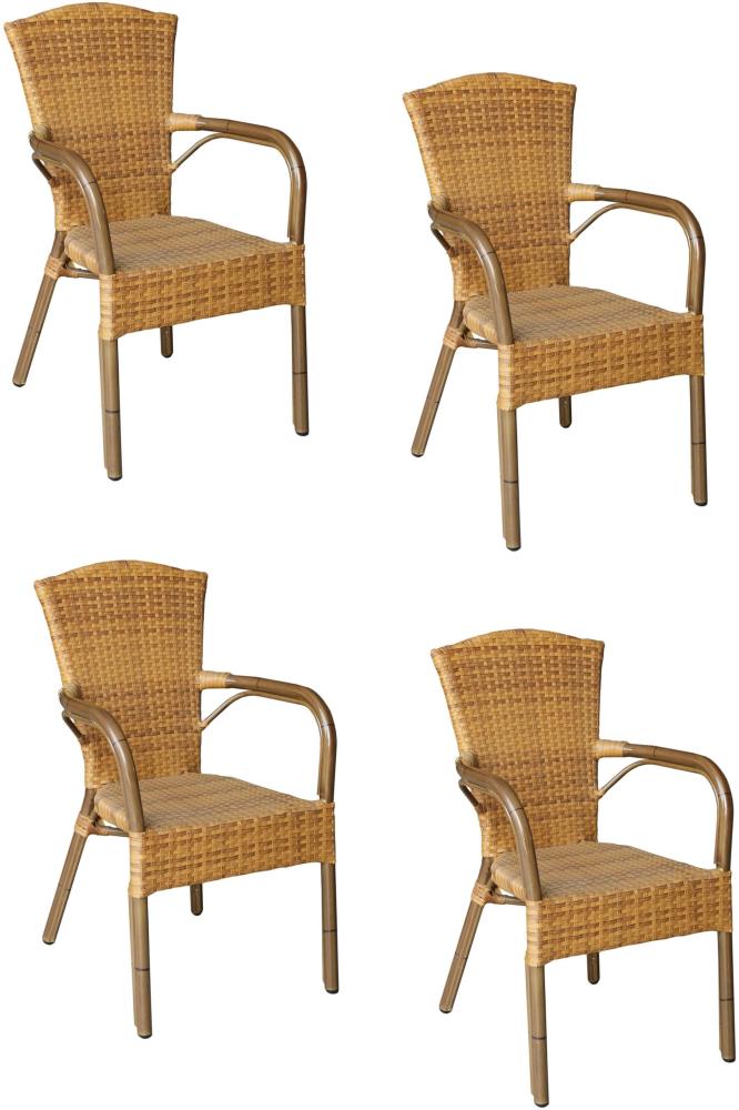 4x Konway COLOMBO Stapelsessel Tabaco Premium Polyrattan Garten Sessel Stuhl Set Bild 1