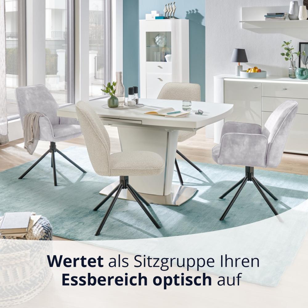 KHG Esszimmerstühle 4er Set, Küchenstuhl Bouclé Taupe, Stuhlbeine Metall lackiert, Polsterstuhl, Essstuhl, Stuhl, für Esszimmer Küche Büro Bild 1