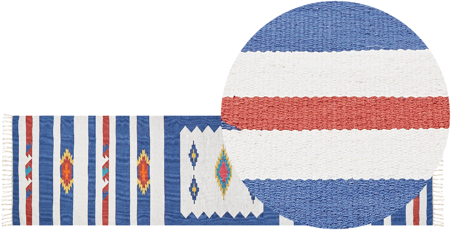 Kelim Teppich Baumwolle mehrfarbig 80 x 300 cm geometrisches Muster Kurzflor VARSER Bild 1