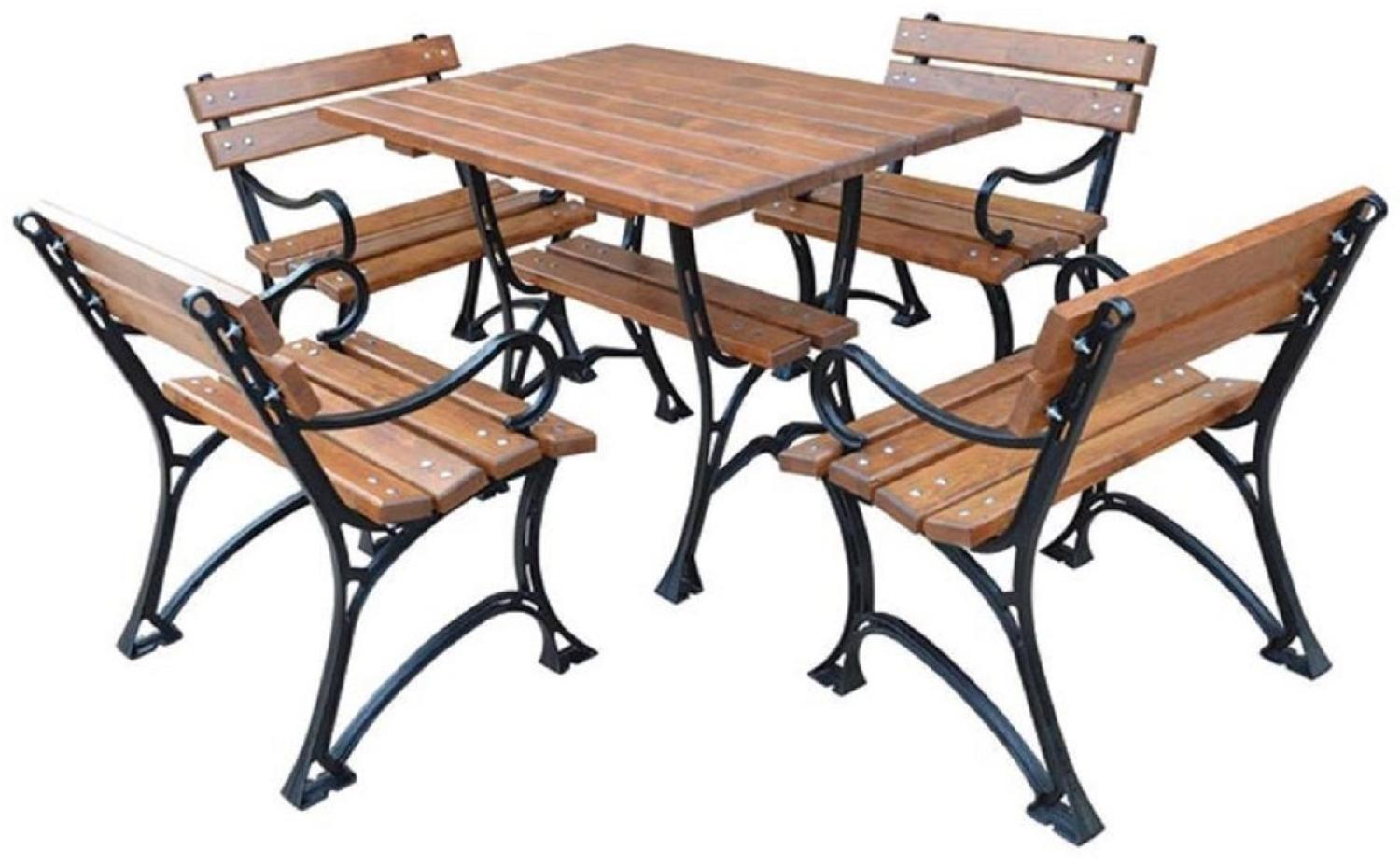 Casa Padrino Jugendstil Gartenmöbel Set Tisch & 4 Stühle mit Armlehnen Braun / Schwarz 100 cm - Gartentisch und Gartenstühle Bild 1