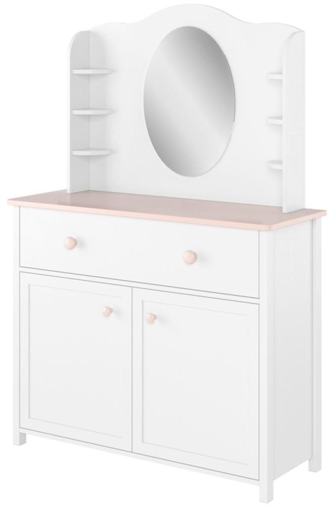 Kommode "Luna" Sideboard 110cm weiß rosa 2-türig mit Aufsatz Bild 1