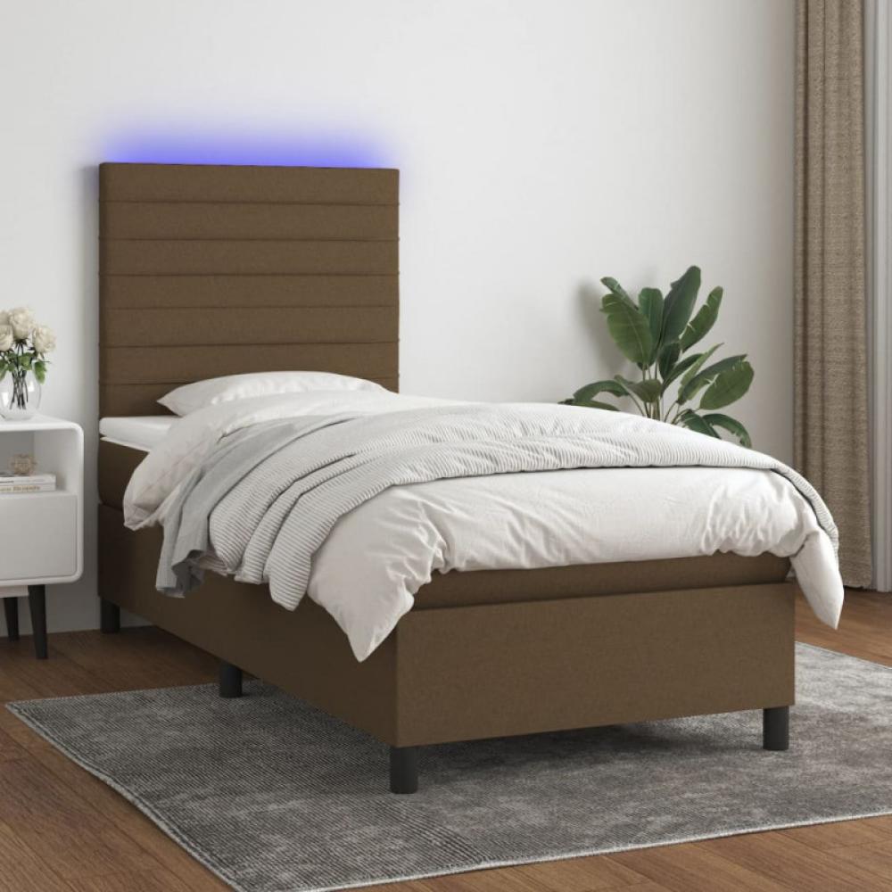 Boxspringbett mit Matratze & LED Dunkelbraun 90x190 cm Stoff (Farbe: Braun) Bild 1