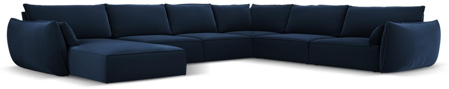 Micadoni 8-Sitzer Samtstoff Panorama Ecke rechts Sofa Kaelle | Bezug Royal Blue | Beinfarbe Black Plastic Bild 1