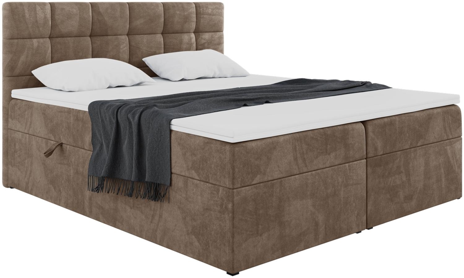 MEBLINI Boxspringbett TAPO 2 180x200 cm mit Bettkasten - H4/Braun Samt Polsterbett - Doppelbett mit Topper & Taschenfederkern-Matratze Bild 1