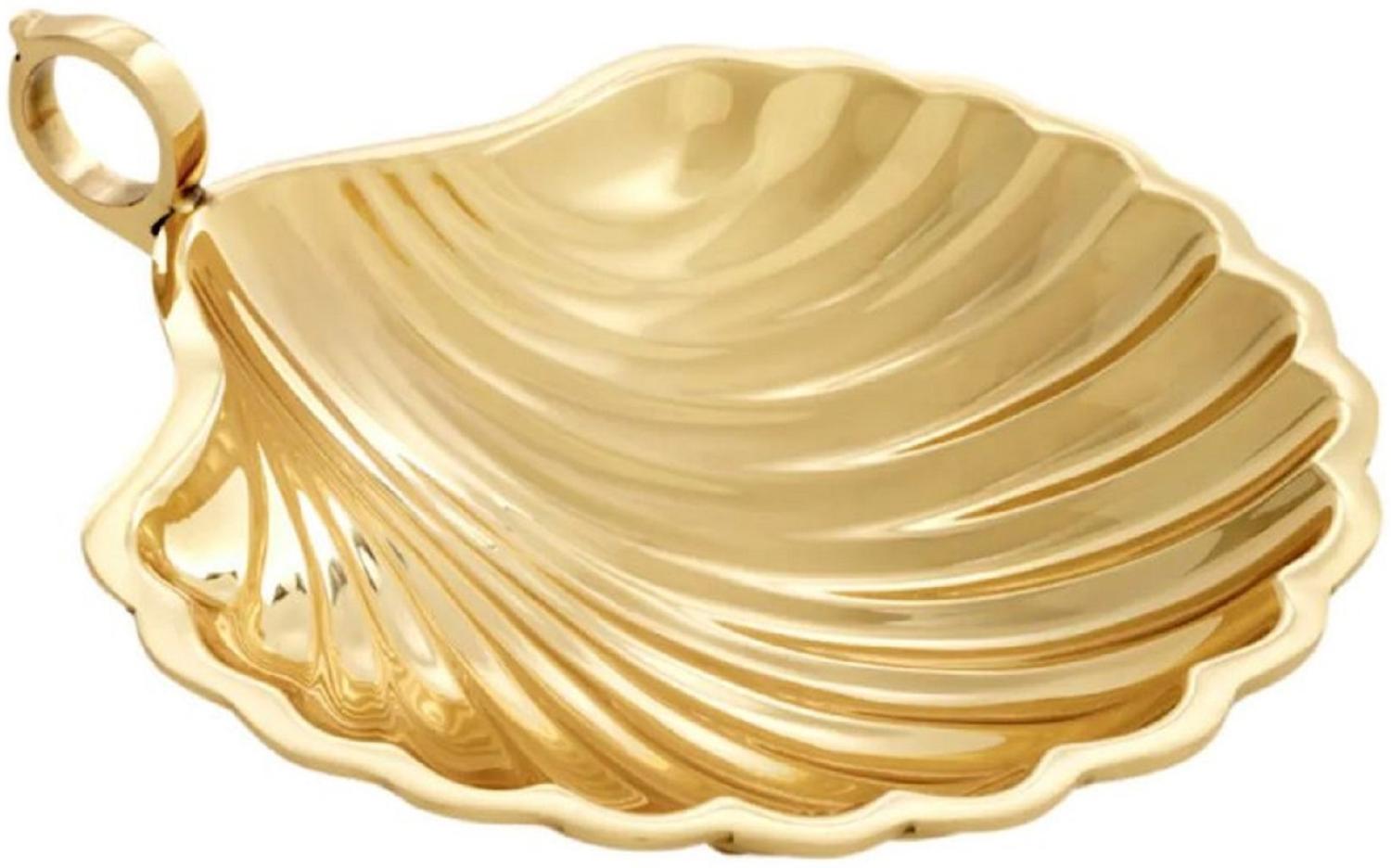 Casa Padrino Luxus Deko Schale in Muschelform Gold 22,5 x 19,5 x H. 5,5 cm - Dekorative Messing Schale mit Tragegriff - Luxus Deko Accessoires - Luxus Qualität Bild 1