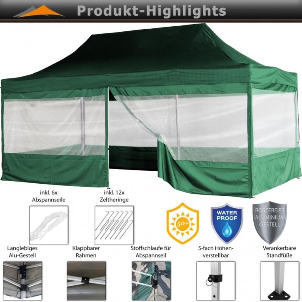 INSTENT® Alu-Pavillon 3 x 6 m Pro 4 Seitenteile wasserdicht UV-Schutz 50+, grün Bild 1