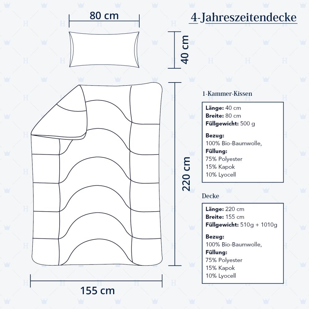 Heidelberger Bettwaren Bettdecke 155x220 cm mit Kissen 80x40 cm, Made in Germany | 4-Jahreszeitendecke, Schlafdecke, Steppbett mit Kapok-Füllung | atmungsaktiv, hypoallergen, vegan | Serie Kanada Bild 1