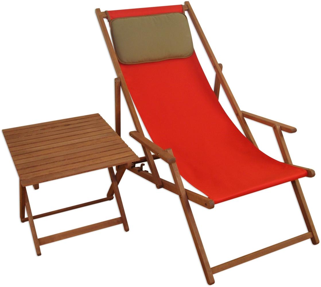 Liegestuhl Gartenliege rot Kissen Tisch Deckchair Buche Sonnenliege Sonnenstuhl 10-308 T KD Bild 1
