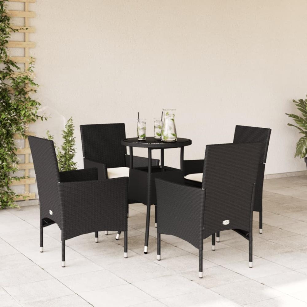 vidaXL 5-tlg. Garten-Essgruppe mit Kissen Schwarz Poly Rattan und Glas Bild 1