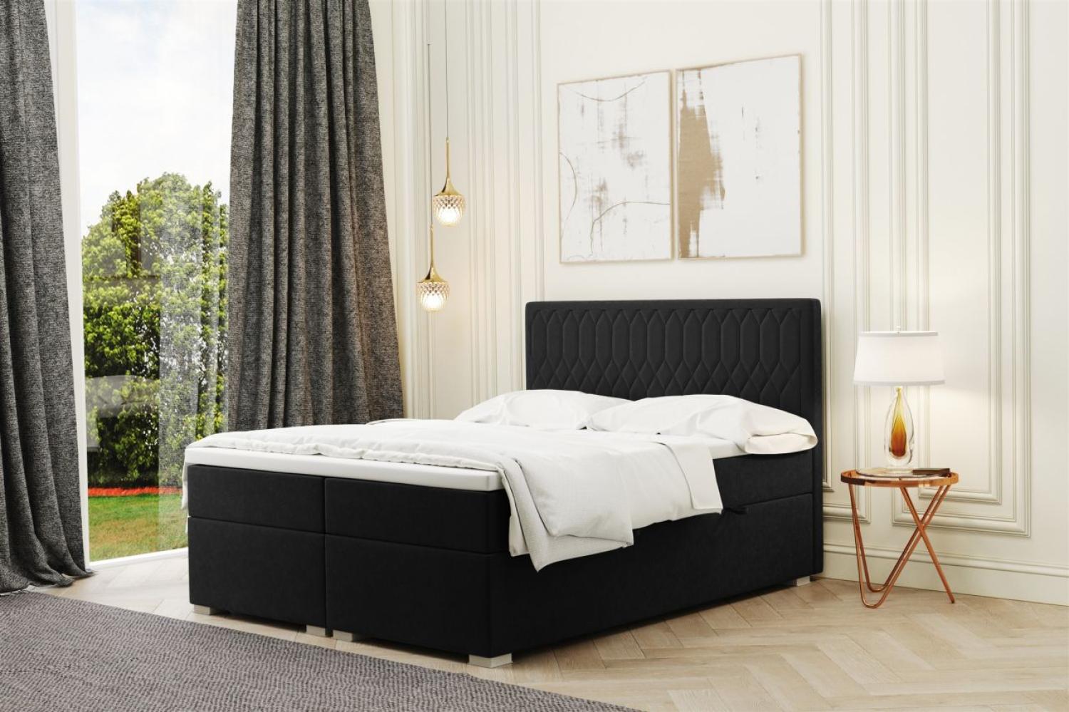 Boxspringbett Schlafzimmerbett DUSTY 160x200cm in Stoff Riviera Schwarz Bild 1