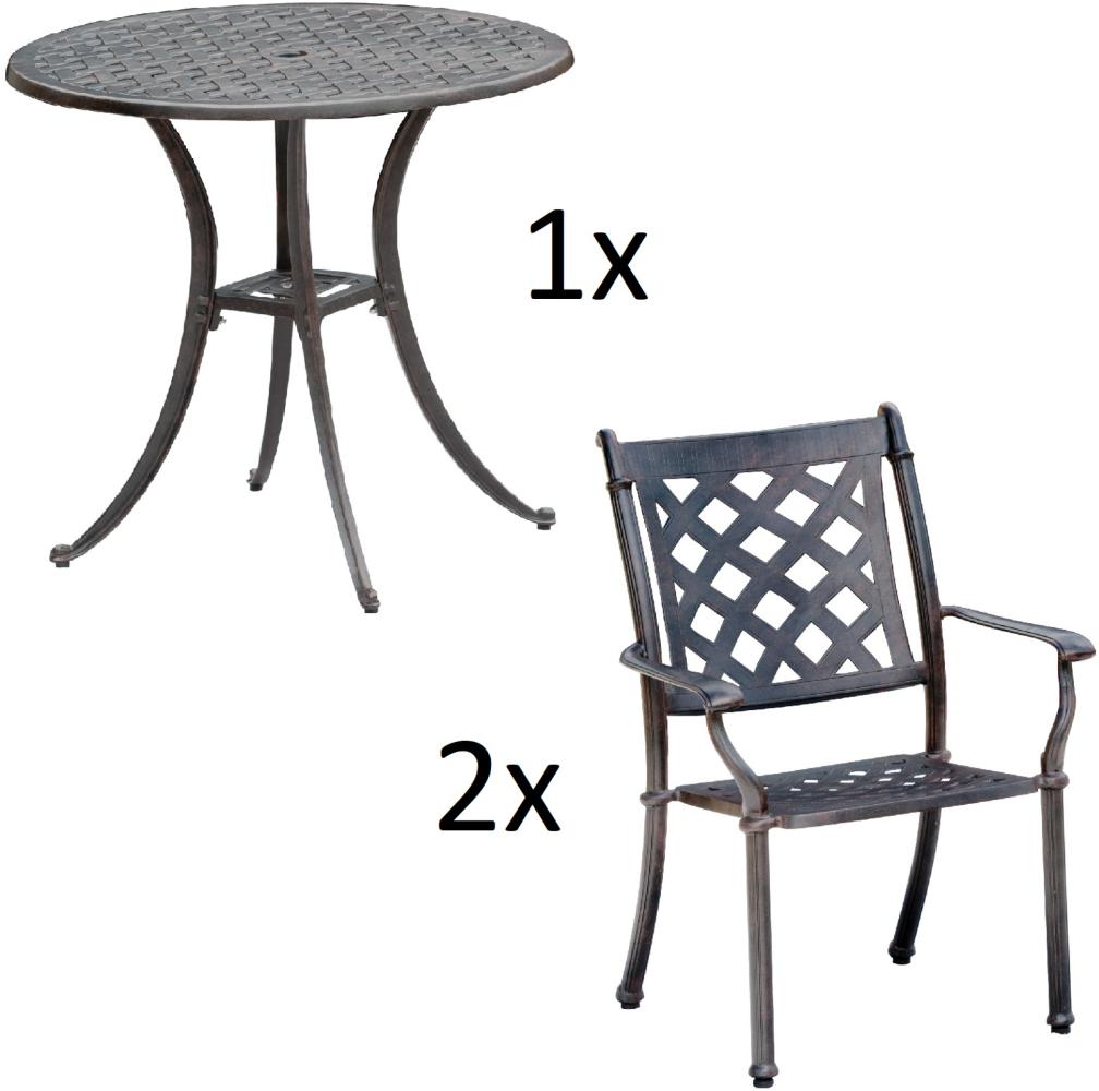 Inko 3-teilige Sitzgruppe Aluminium Guss bronze Tisch Ø 80 cm mit 2 Sesseln Tisch Ø80 cm mit 2x Sessel Duke Bild 1