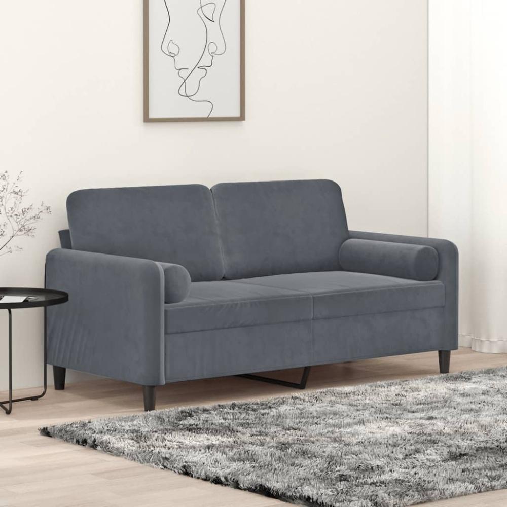 vidaXL 2-Sitzer-Sofa mit Zierkissen Dunkelgrau 140 cm Samt Bild 1