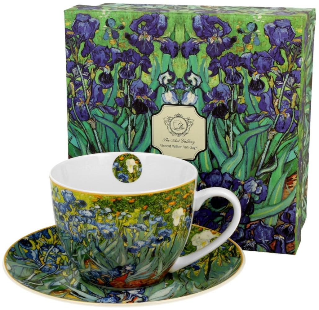 DUO ART GALLERY Tasse 270 ml IRISES mit Untertasse, New Bone China Porzellan Bild 1