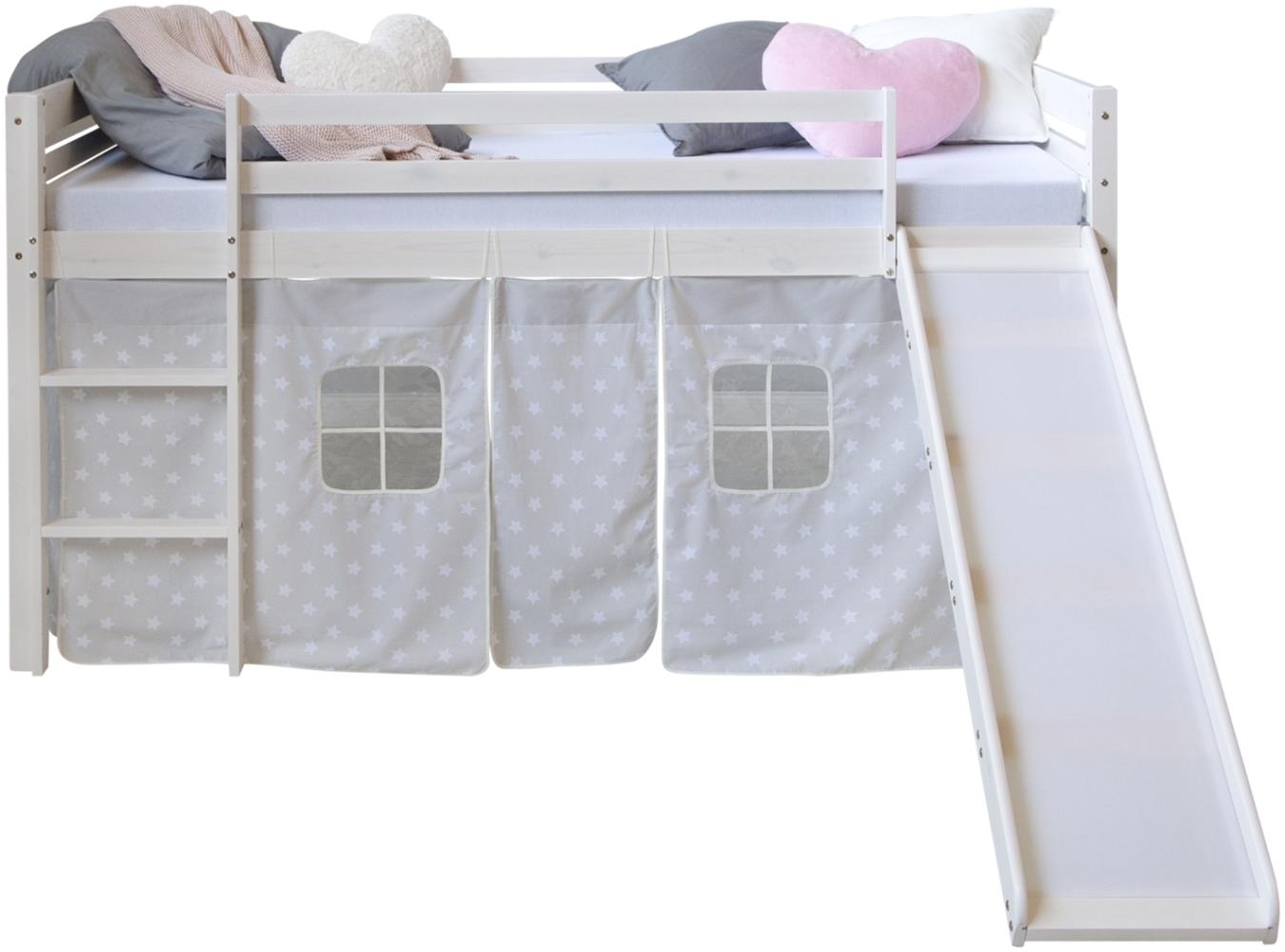 Homestyle4u Spielbett mit Rutsche, Stern, Kiefernholz weiß, 90 x 200 cm Bild 1
