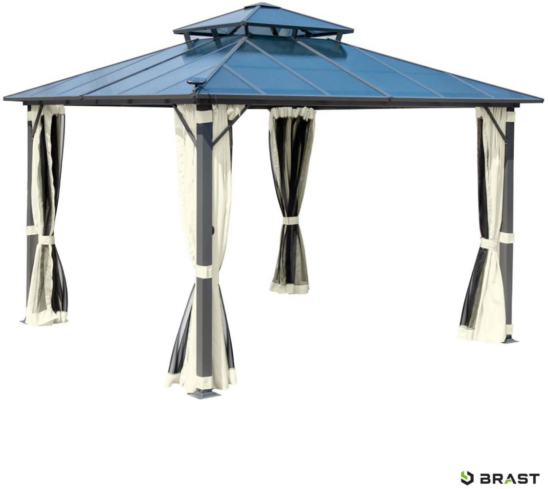 BRAST Pavillon Aluminium Pagode 3,5x3,5m Beige inkl. Moskitonetz festes Dach wasserdicht stabil UV-Schutz Bild 1
