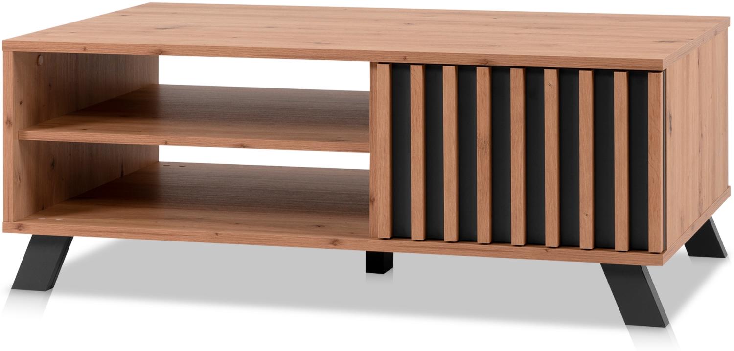 KHG Couchtisch 1-türig inkl. 2 offene Fächer Scandi, Tisch aus Holzwerkstoff Eiche foliert für Wohnzimmer, 110,5 x 42 x 67 cm (B/H/T) Bild 1