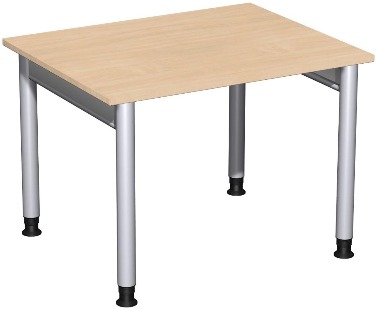 Schreibtisch '4 Fuß Pro' höhenverstellbar, 100x80cm, Buche / Silber Bild 1