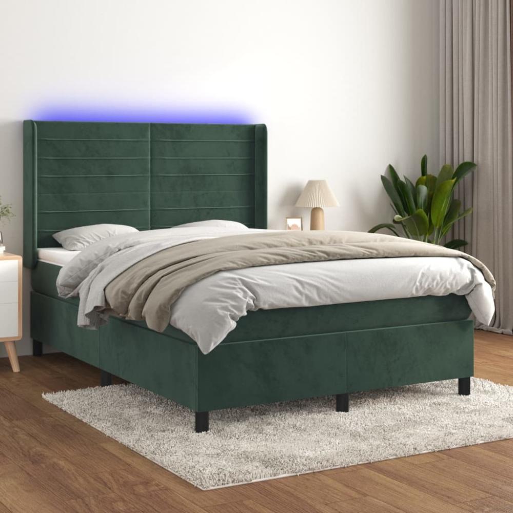 Boxspringbett mit Matratze & LED Dunkelgrün 140x190 cm Samt 3139622 Bild 1