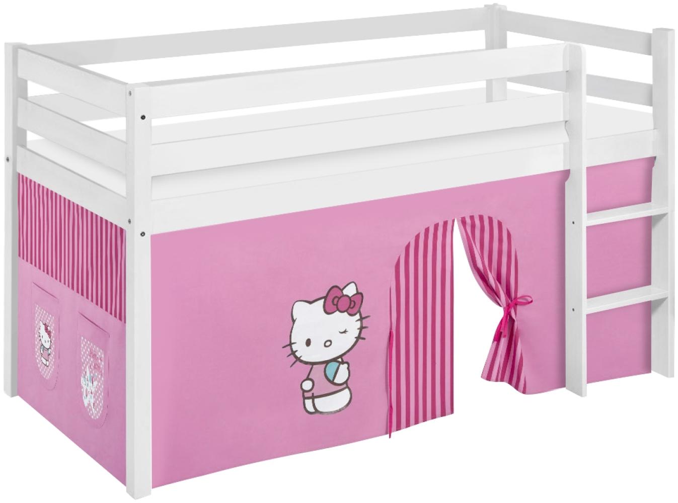 Lilokids 'Jelle' Spielbett 90 x 190 cm, Hello Kitty Rosa, Kiefer massiv, mit Vorhang Bild 1