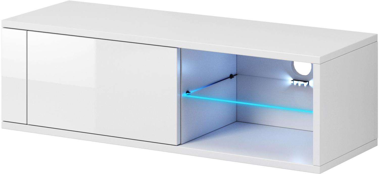 Domando Lowboard Arsizio M1 Modern für Wohnzimmer Breite 100cm, Hochglanzfront, LED Beleuchtung in blau, Weiß Matt und Weiß Hochglanz Bild 1