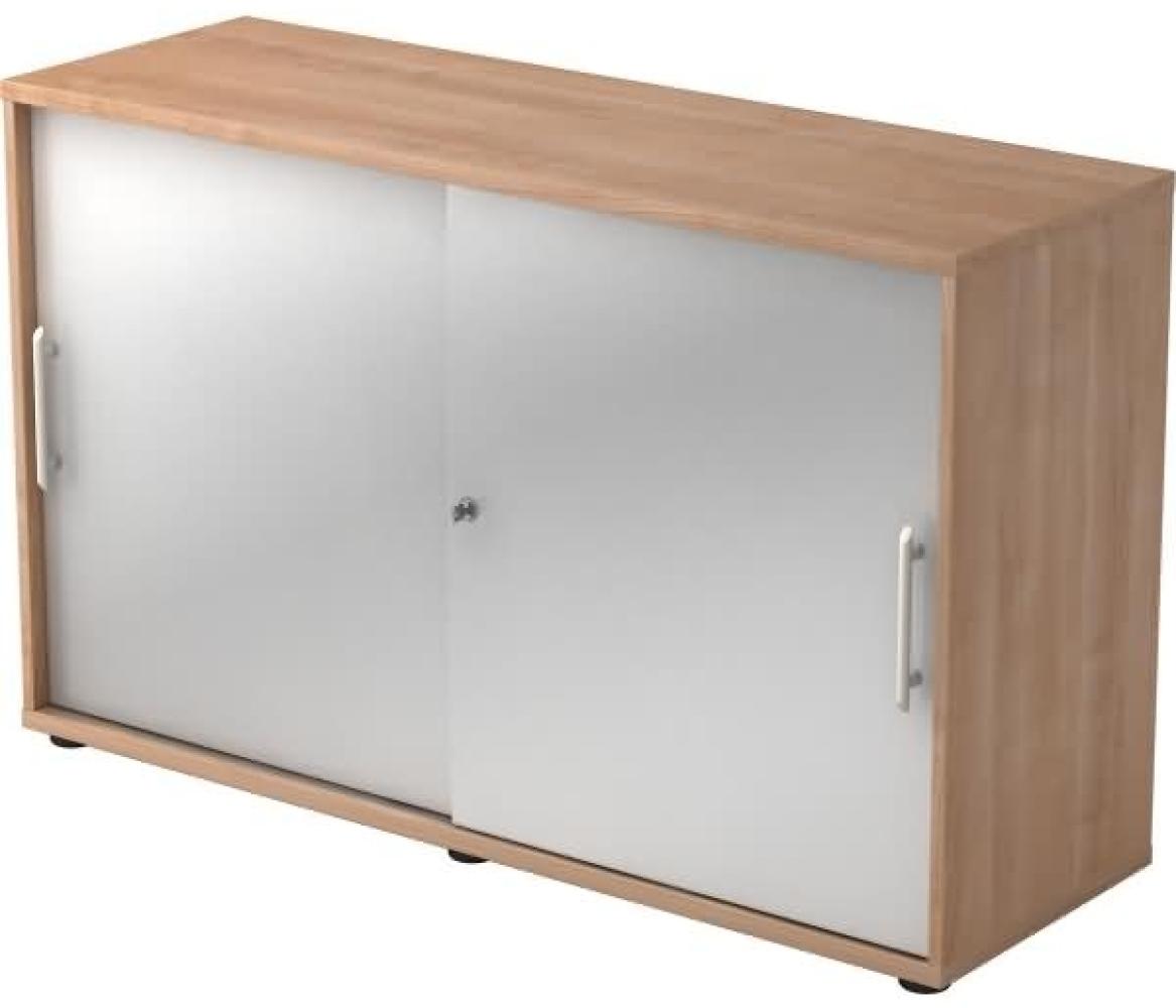 Schiebetürschrank 2 Ordnerhöhen, 120cm RE Nussbaum / Silber Bild 1