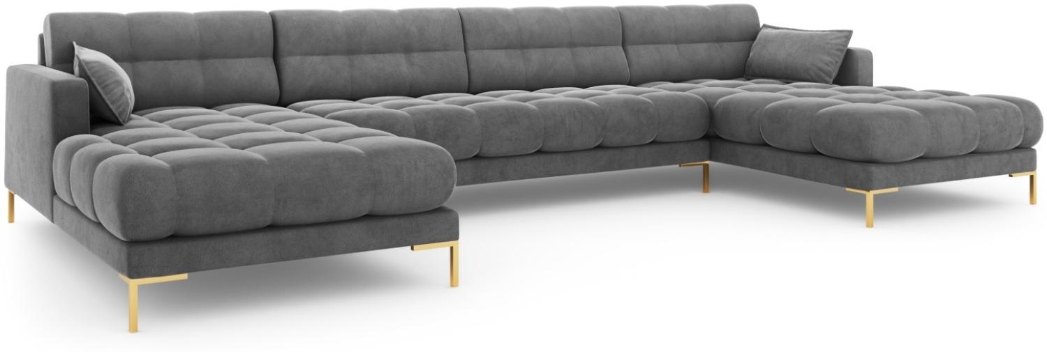 Micadoni 6-Sitzer Samtstoff Panorama Sofa Mamaia | Bezug Light Grey | Beinfarbe Gold Metal Bild 1