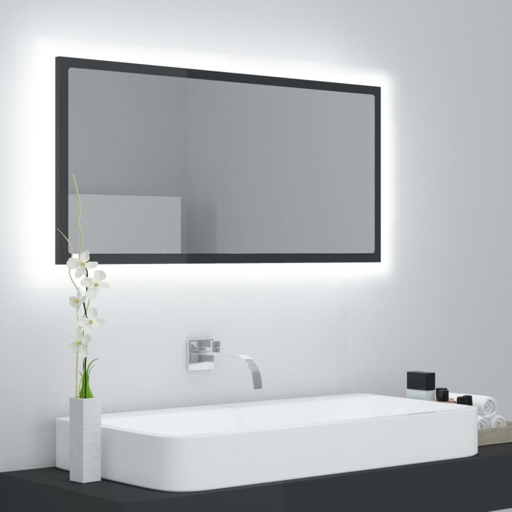 LED-Badspiegel, Spanplatte, Hochglanz-Grau, 90 x 8,5 x 37 cm Bild 1