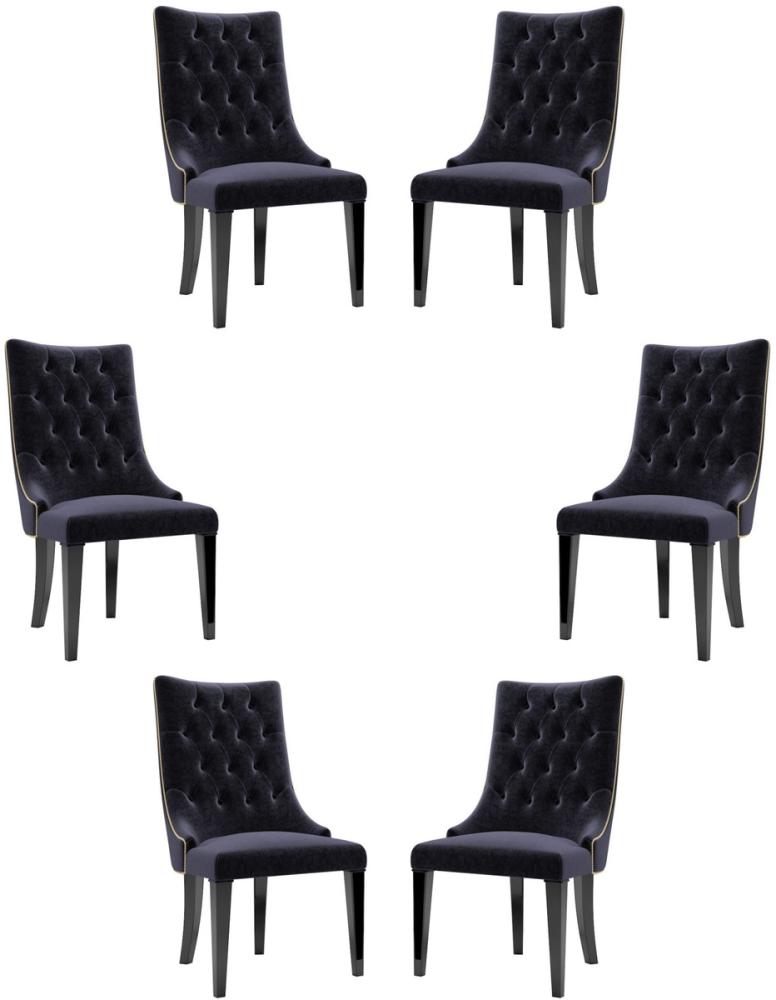 Casa Padrino Luxus Barock Esszimmer Stuhl Set Lila / Schwarz / Gold 54 x 55 x H. 110 cm - Edle Küchen Stühle mit Samtstoff - Barock Stühle 6er Set - Esszimmer Möbel Bild 1