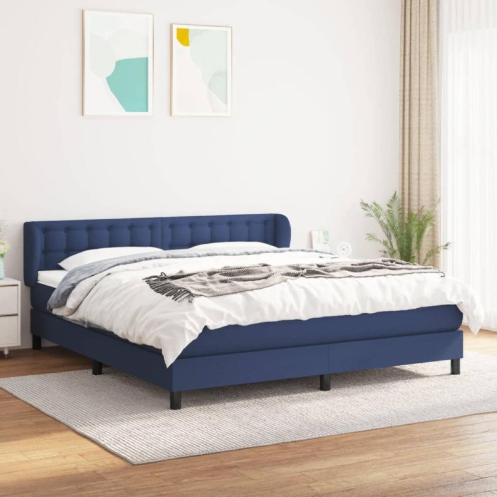 Boxspringbett mit Matratze Blau 160x200 cm Stoff (Farbe: Blau) Bild 1