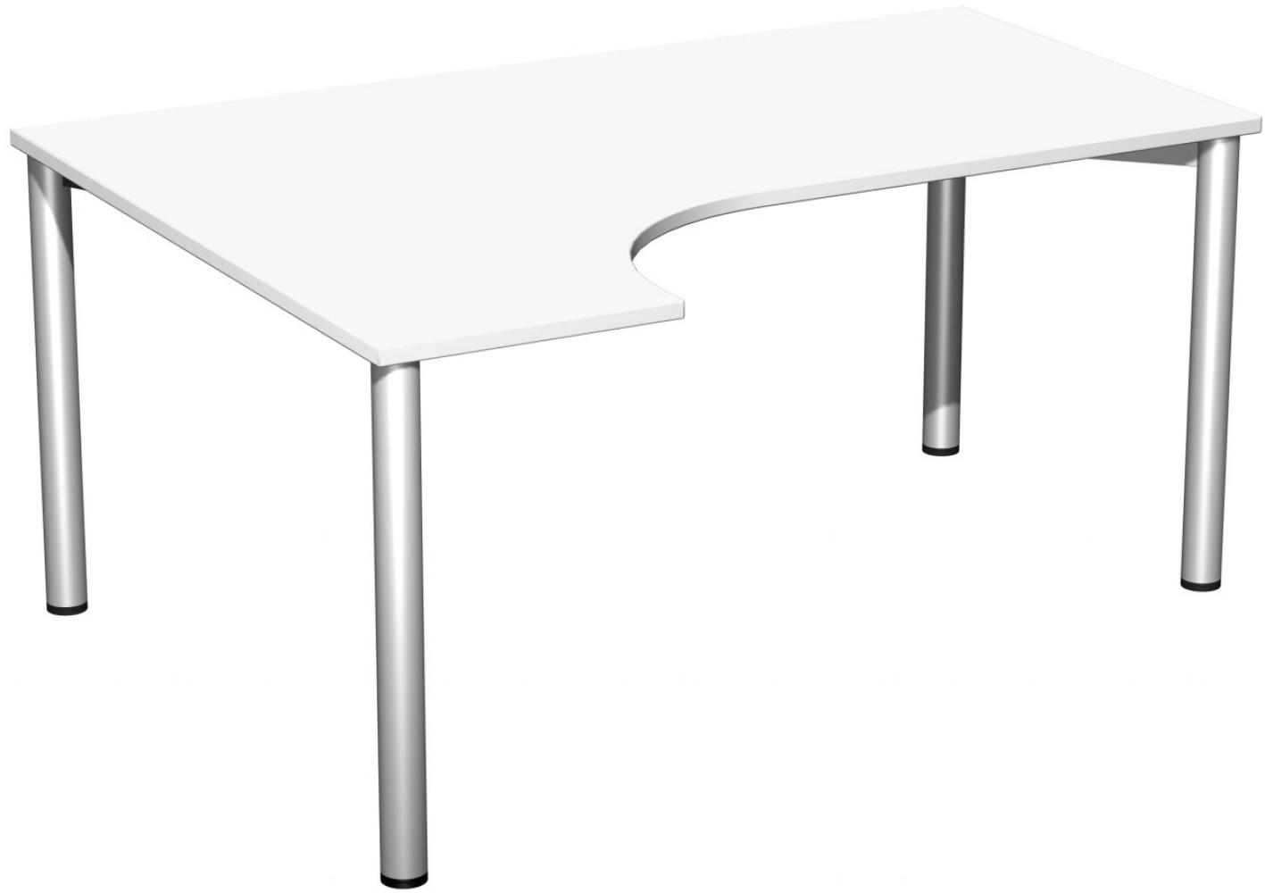 PC-Schreibtisch '4 Fuß Flex' links, 160x120cm, Weiß / Silber Bild 1