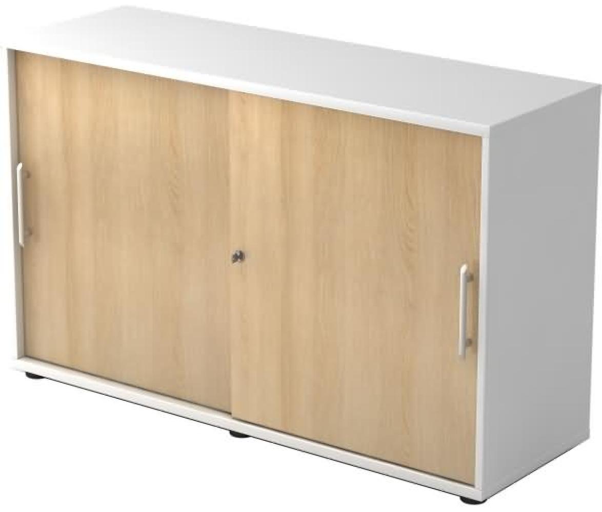 Schiebetürschrank 2OH 120cm RE Weiß / Eiche Bild 1