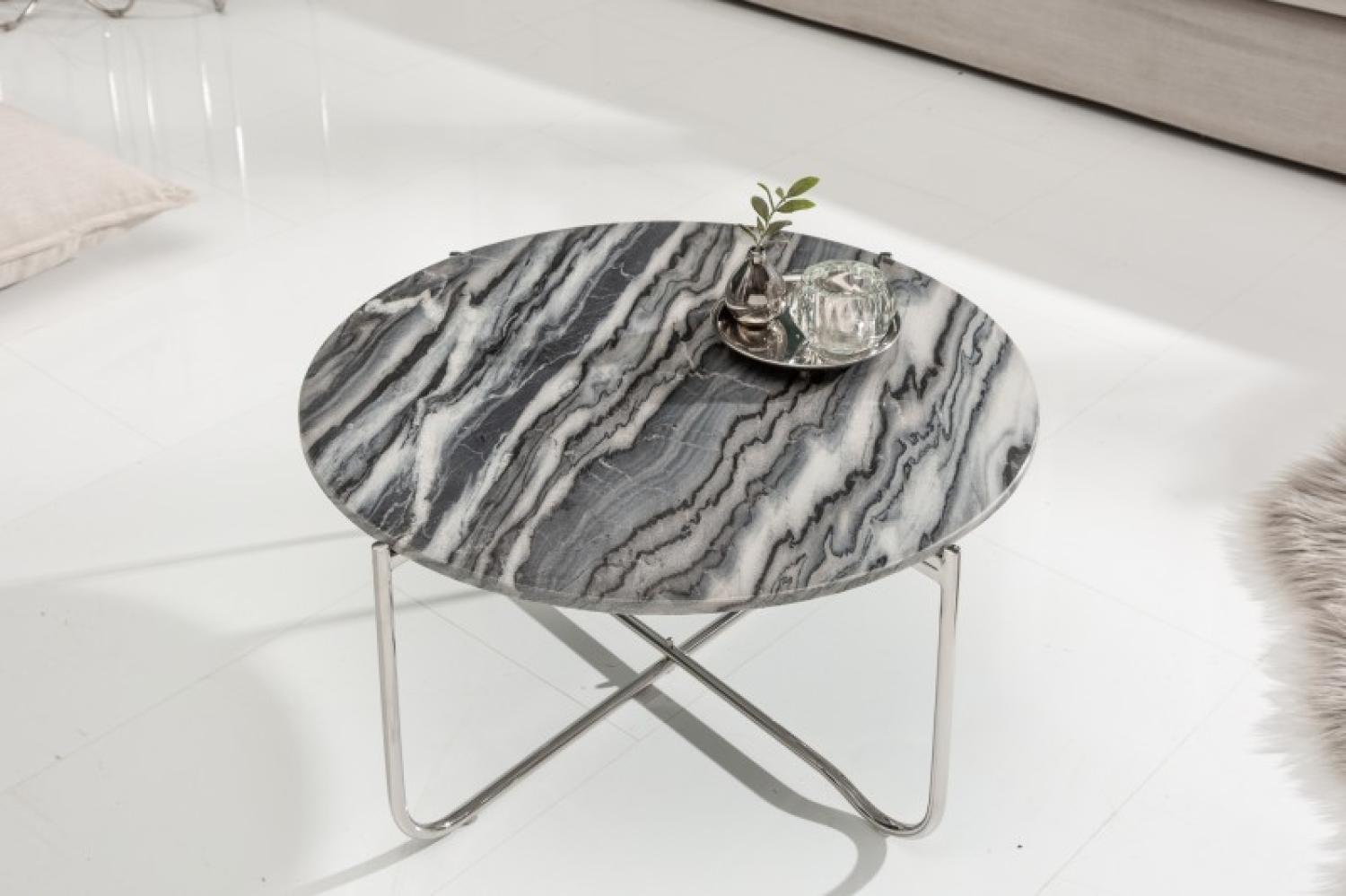 Moderner Couchtisch MAMO abnehmbare Marmor-Platte ca. D62cm Beistelltisch Bild 1