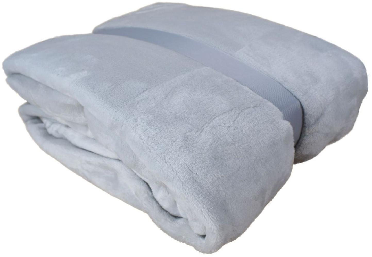 XXL Flanell Kuscheldecke 180 x 220 cm Wohndecke 260g/m² wärmespeichernd hellgrau Bild 1