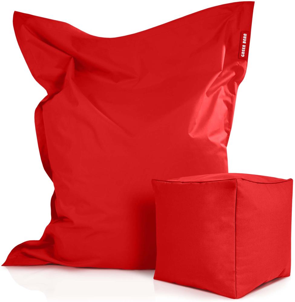 Green Bean© 2er Set XXL Sitzsack "Square+Cube" inkl. Pouf fertig befüllt mit EPS-Perlen - Riesensitzsack 140x180 Liege-Kissen Bean-Bag Chair Rot Bild 1