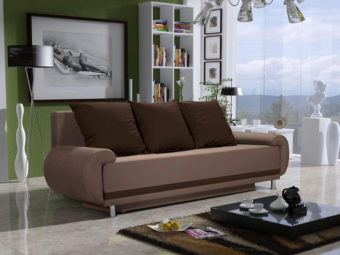 Sofa Designersofa MIKA 3-Sitzer mit Schlaffunktion Sand- Braun Bild 1