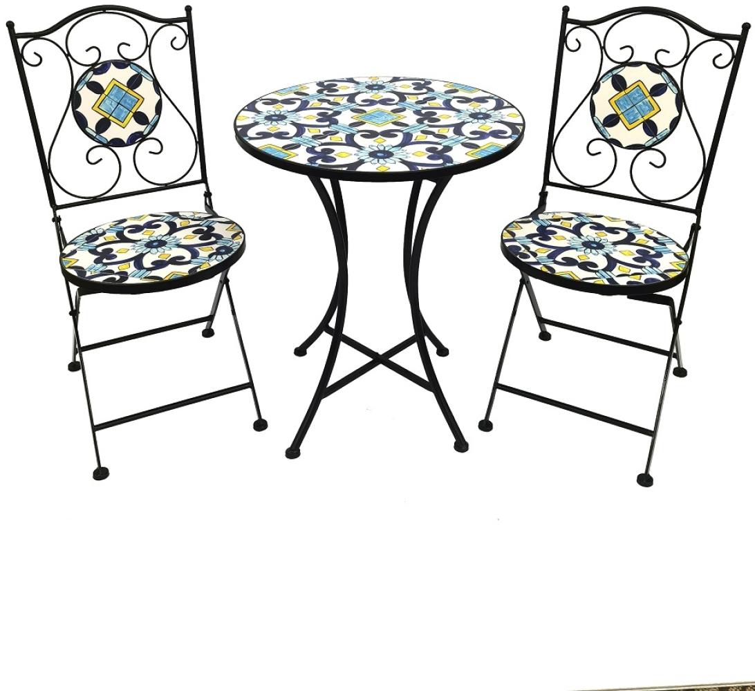 3 tlg. Mosaik Eisen Set Gartenset Bistro Set Sitzgruppe Gartenmöbel klappbar Bild 1