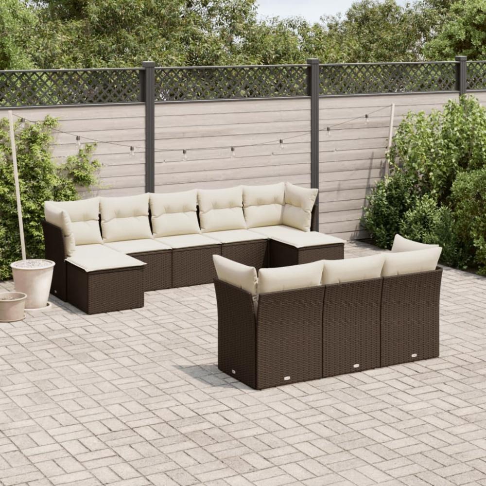 vidaXL 10-tlg. Garten-Sofagarnitur mit Kissen Braun Poly Rattan Bild 1