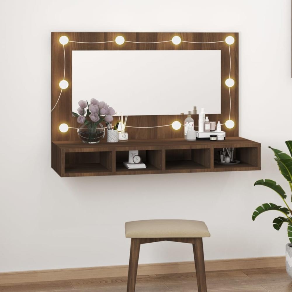 Spiegelschrank mit LED Braun Eiche-Optik 90x31,5x62 cm Bild 1