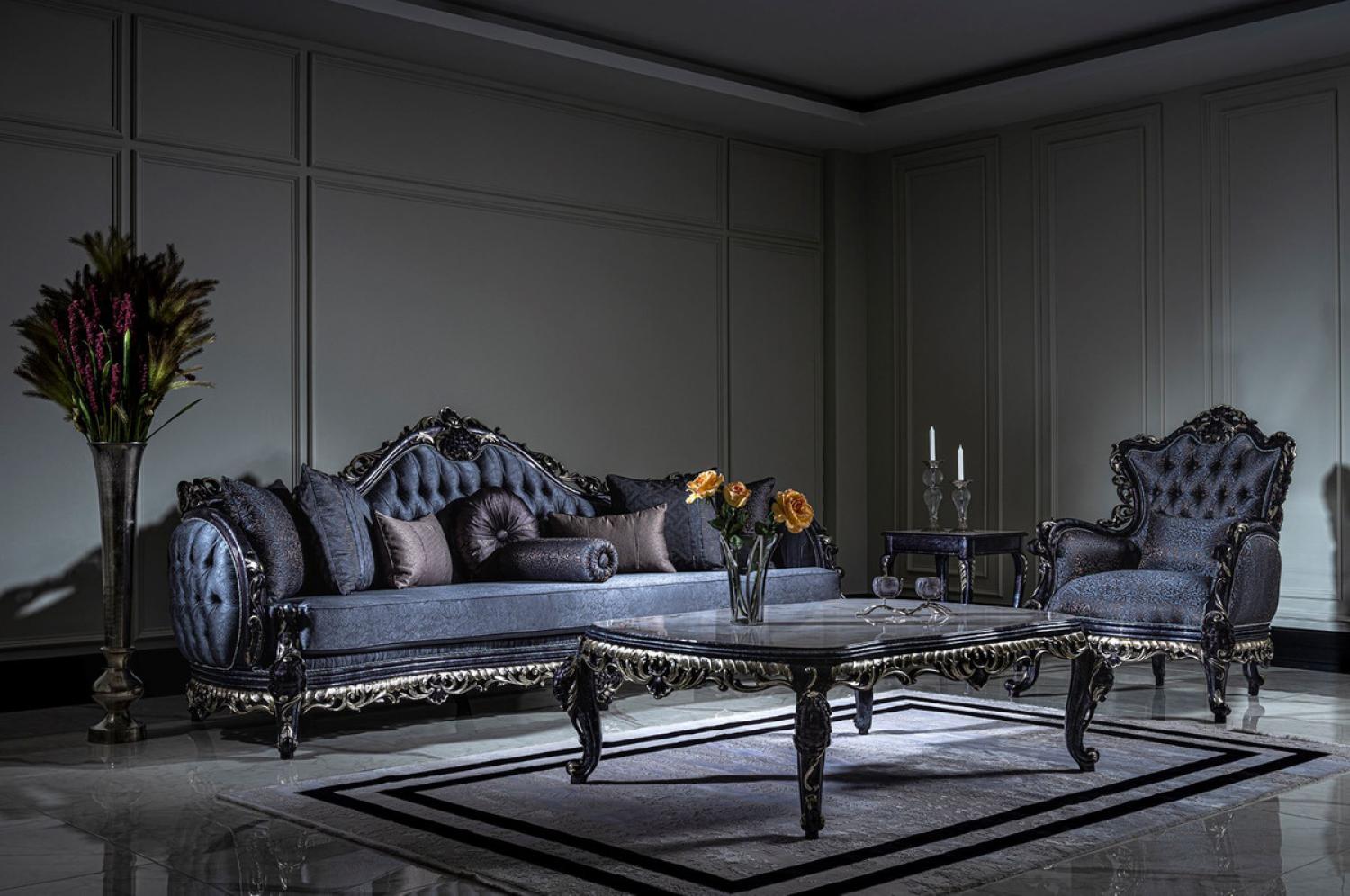Casa Padrino Luxus Barock Wohnzimmer Set Weiß / Blau / Gold - 2 Sofas & 2 Sessel & 1 Couchtisch - Prunkvolle Wohnzimmer Möbel im Barockstil Bild 1