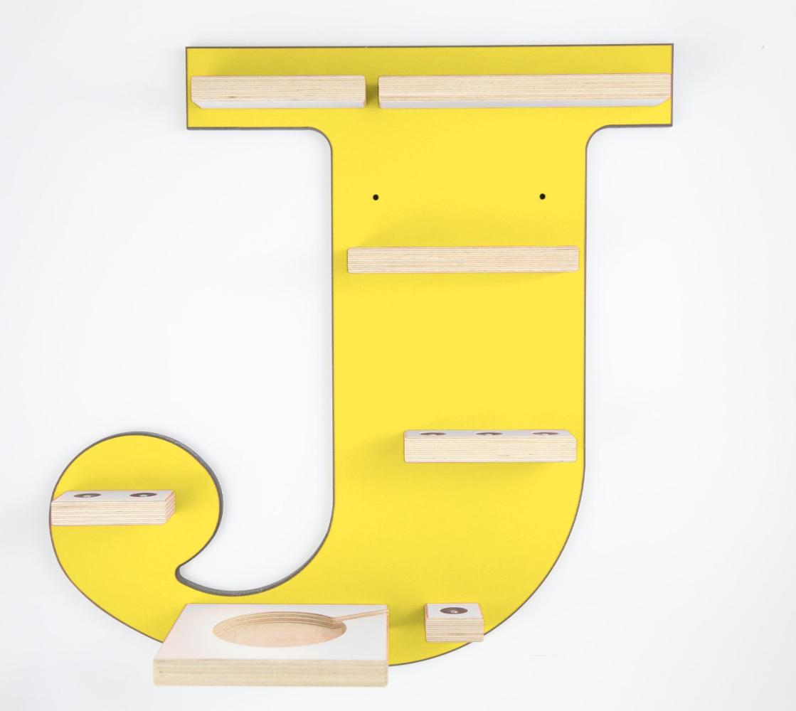 Schreinerei Linden 'Buchstabe J' Tonie-Regal, Holz gelb, 45 x 45 cm Bild 1
