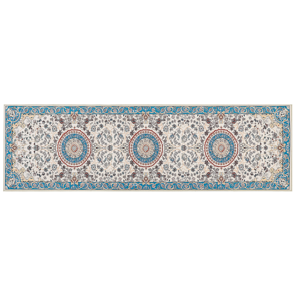 Teppich blau hellbeige 60 x 200 cm orientalisches Muster Kurzflor GORDES Bild 1