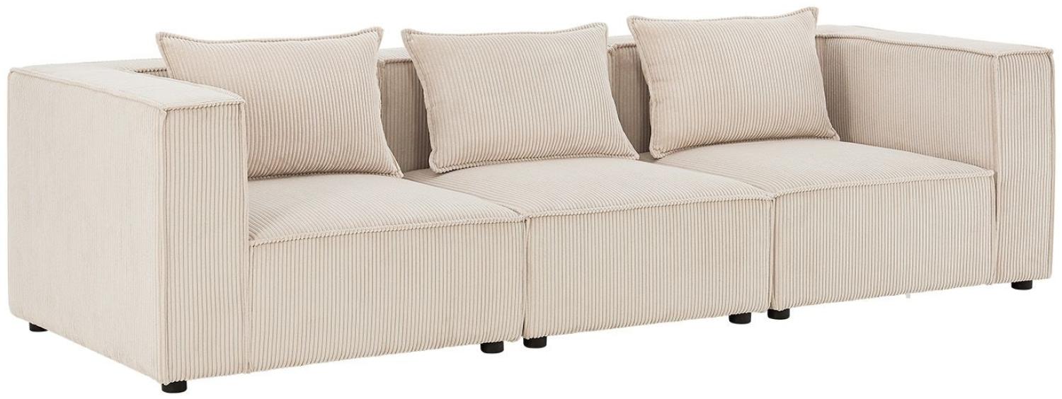 Juskys modulares Sofa Domas M - Couch für Wohnzimmer - 3 Sitzer mit Armlehnen & Kissen - 130 kg belastbar pro Sitz - Möbel Garnitur Cord Beige Bild 1