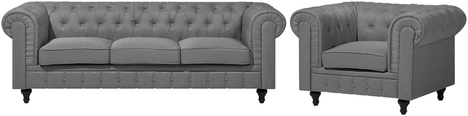 Sofa Set Polsterbezug hellgrau 4-Sitzer CHESTERFIELD groß Bild 1