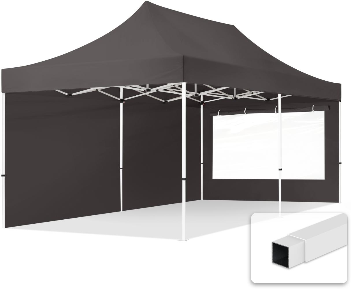 3x6 m Faltpavillon, ECONOMY Stahl 30mm, Seitenteil mit Panoramafenster, dunkelgrau Bild 1