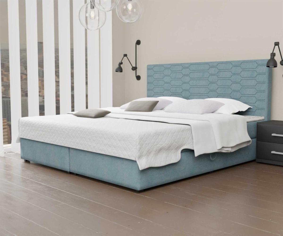 Boxspringbett Schlafzimmerbett OMERO 140x220cm Stoff Hellblau inkl. Bettkasten Bild 1